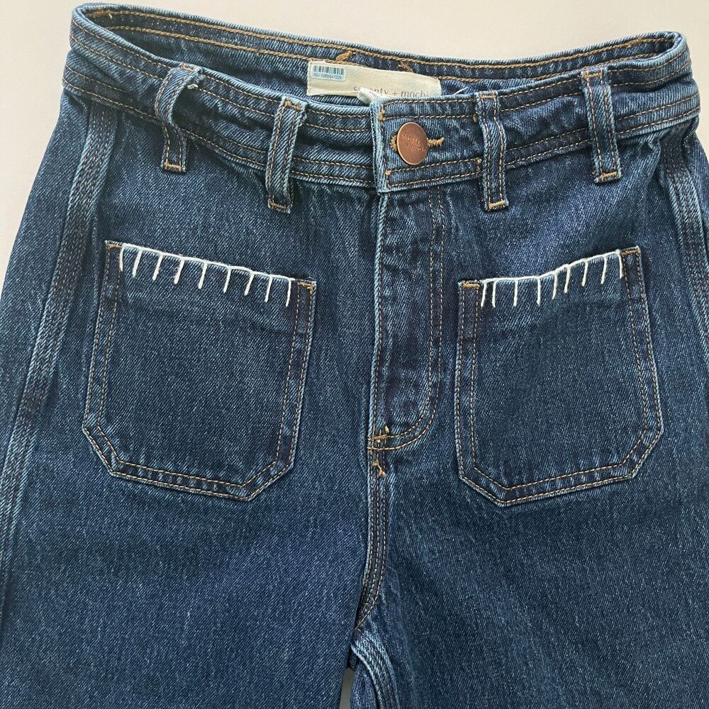 Seventy And Mochi Mabel Patch Pocket Wide‎ Leg Jeans Size 24 Crochet Detail